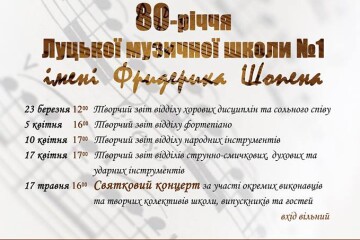 Урочистості з нагоди 80-річчя Луцької музичної школи №1 імені Фридерика Шопена